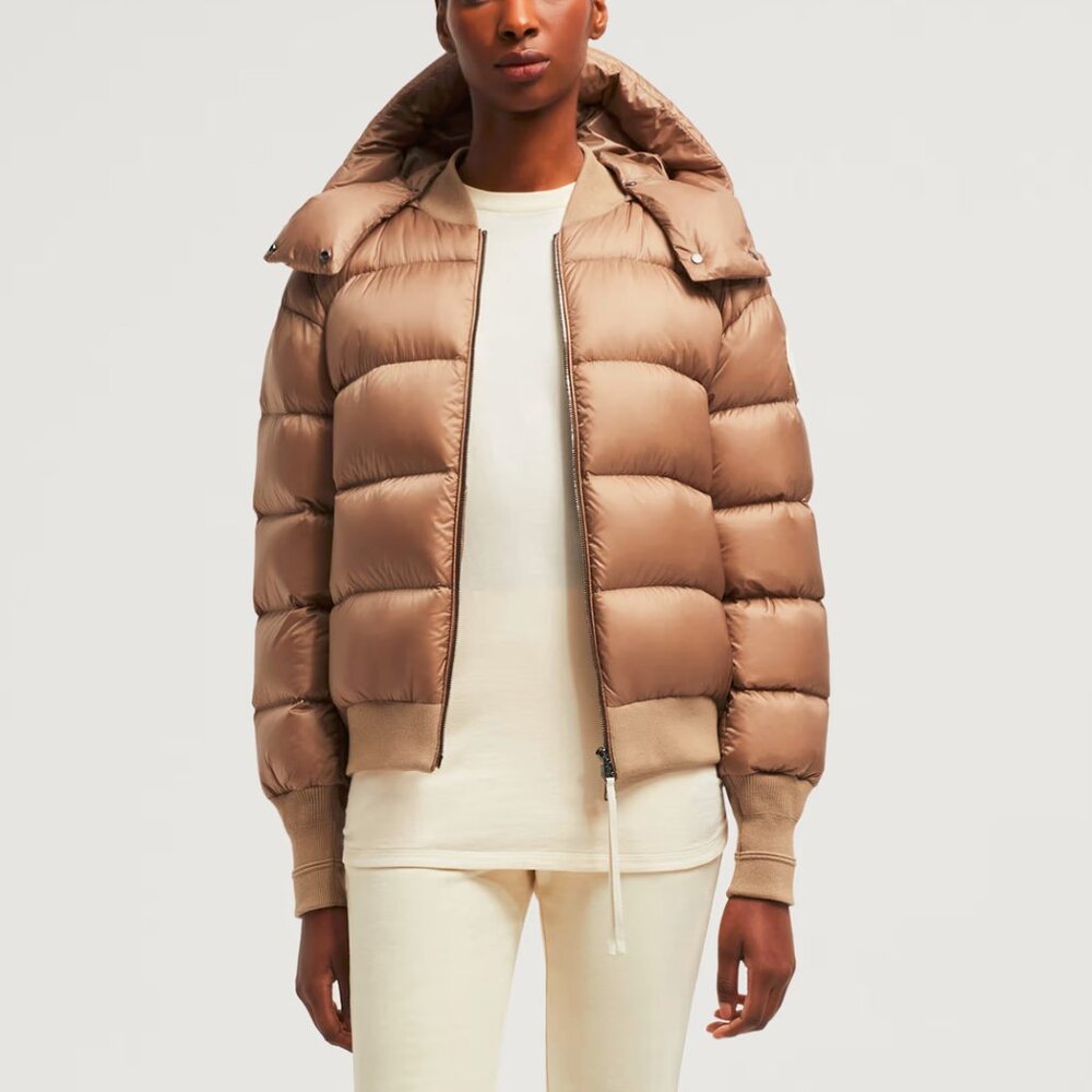 Moncler x Lulu Li Posterus Camel Hooded Short Down Jacket